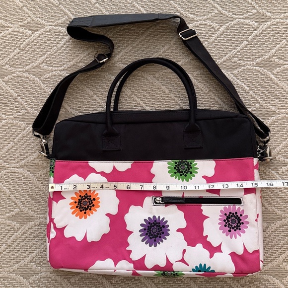 JACKIE Lap Top Case, Pink Floral, Crossbody, 54” strap, Padded Interior, Pockets - Picture 3 of 10